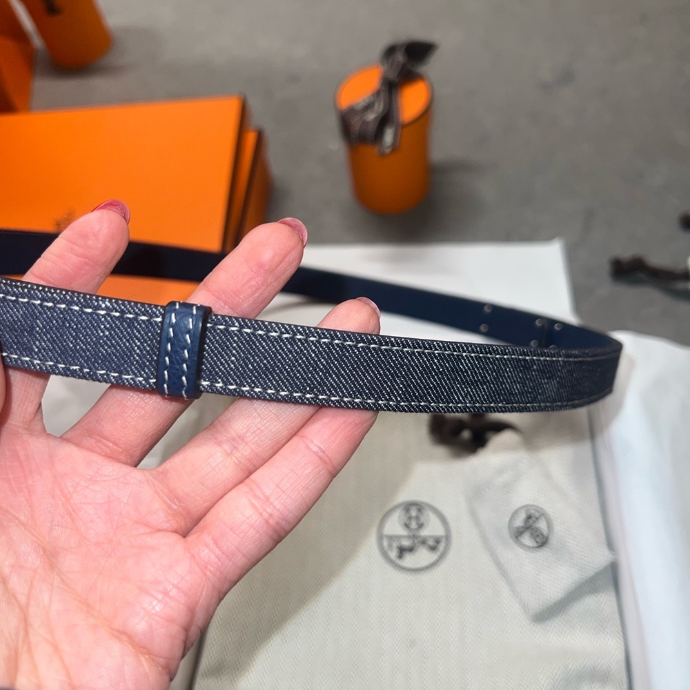 HERMES DENIM CLASSIC LEATHER BLUE JEAN KELLY BELT  NEW - Picture 4 of 7